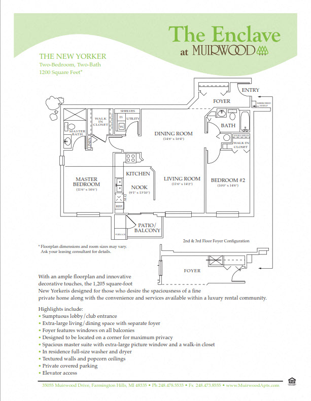 Floor plan for 2 beds, 2 baths, 1205 sqft